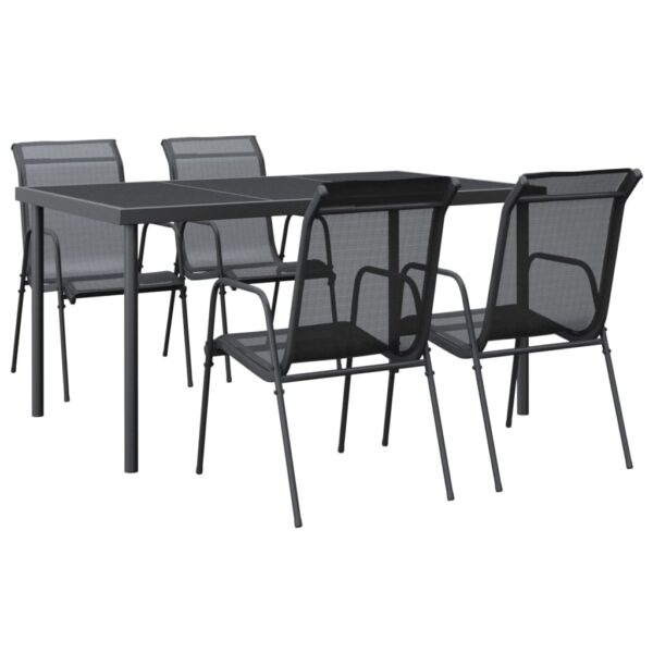 vidaXL 5 Piece Patio Dining Set Black Steel and Textilene - Image 2