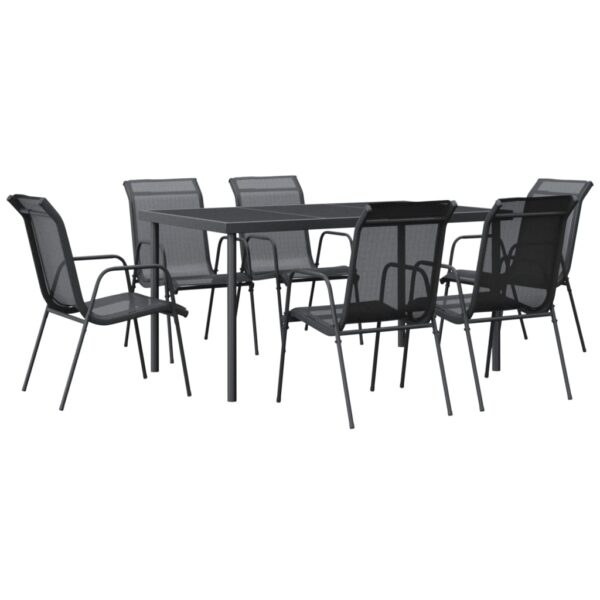 vidaXL 7 Piece Patio Dining Set Black Steel and Textilene - Image 2