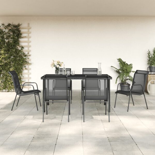 vidaXL 7 Piece Patio Dining Set Black Steel and Textilene