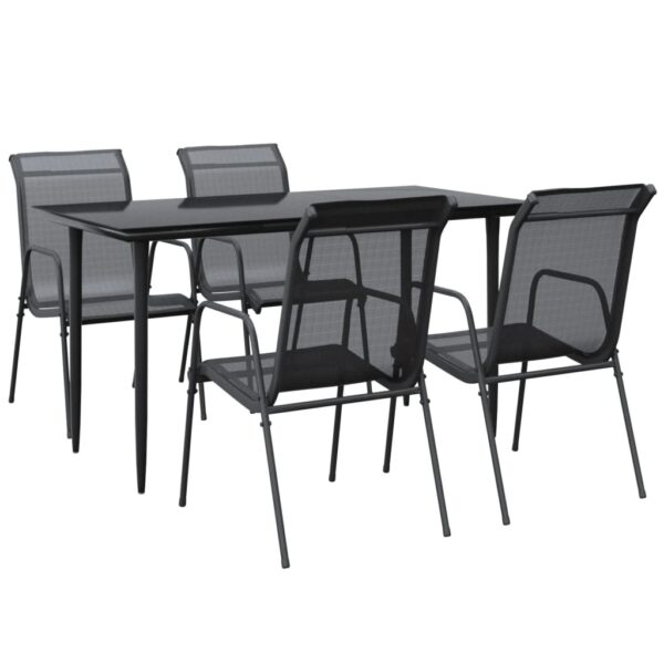 vidaXL 5 Piece Patio Dining Set Black Steel and Textilene - Image 2