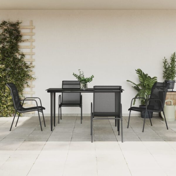 vidaXL 5 Piece Patio Dining Set Black Steel and Textilene