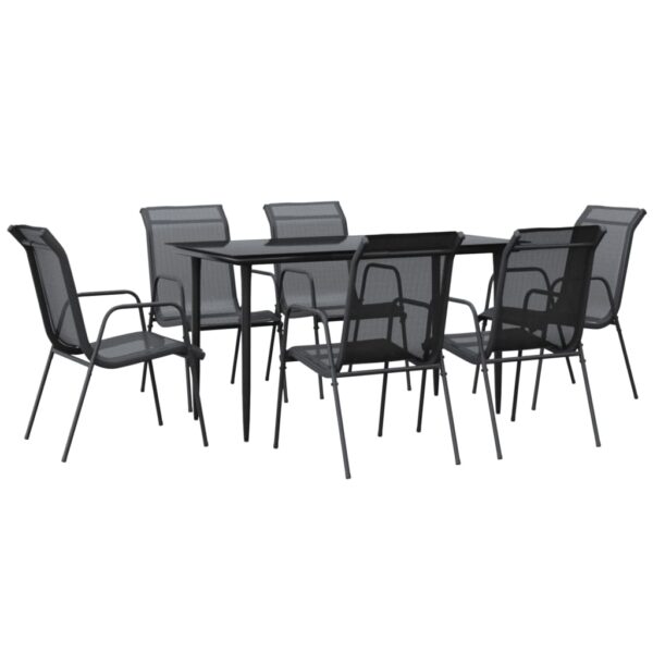 vidaXL 7 Piece Patio Dining Set Black Steel and Textilene - Image 2