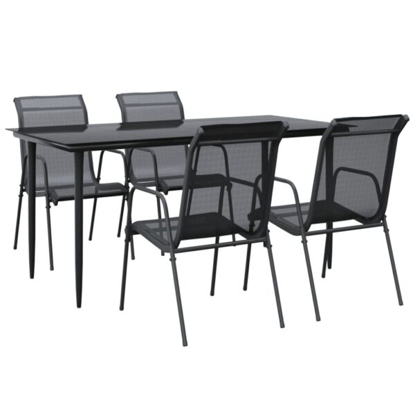 vidaXL 5 Piece Patio Dining Set Black Steel and Textilene - Image 2