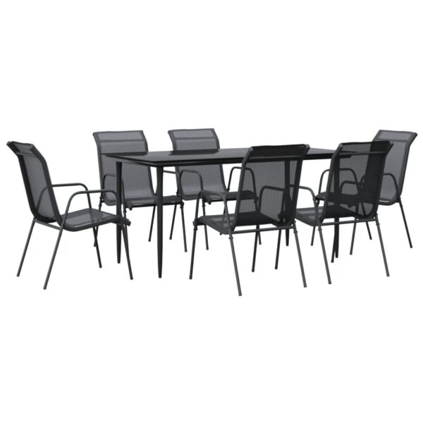 vidaXL 7 Piece Patio Dining Set Black Steel and Textilene - Image 2