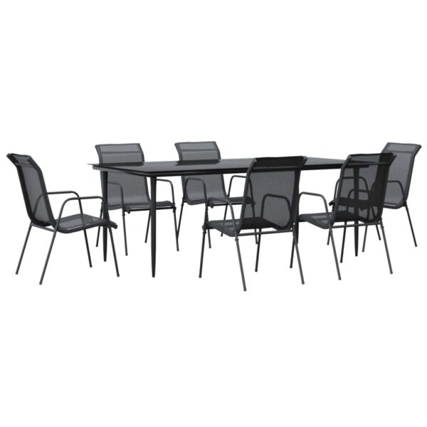 vidaXL 7 Piece Patio Dining Set Black Steel and Textilene - Image 2