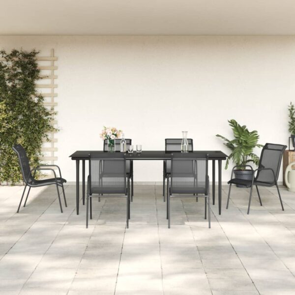 vidaXL 7 Piece Patio Dining Set Black Steel and Textilene