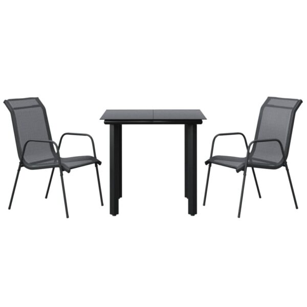 vidaXL 3 Piece Patio Dining Set Black Steel and Textilene - Image 2