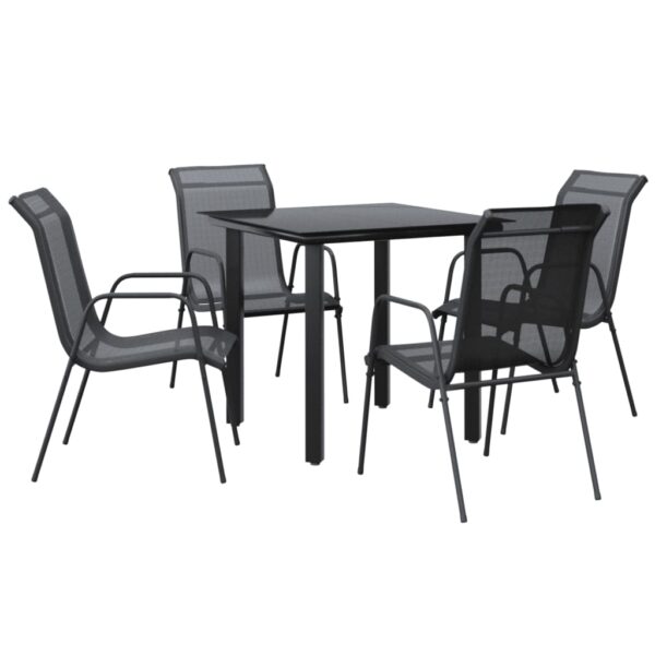 vidaXL 5 Piece Patio Dining Set Black Steel and Textilene - Image 2