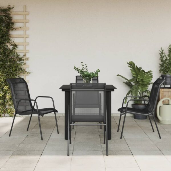 vidaXL 5 Piece Patio Dining Set Black Steel and Textilene