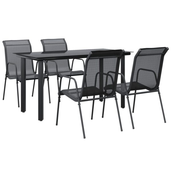 vidaXL 5 Piece Patio Dining Set Black Steel and Textilene - Image 2