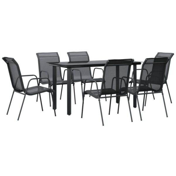 vidaXL 7 Piece Patio Dining Set Black Steel and Textilene - Image 2