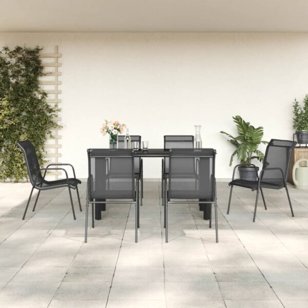 vidaXL 7 Piece Patio Dining Set Black Steel and Textilene