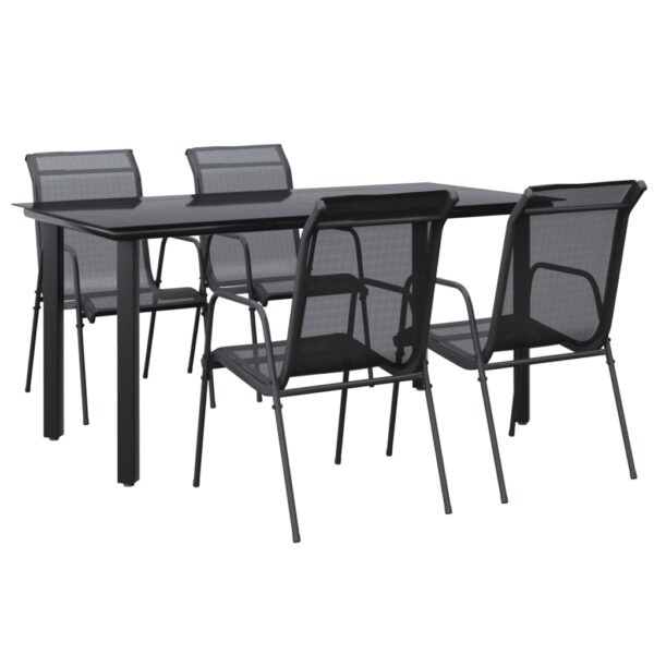 vidaXL 5 Piece Patio Dining Set Black Steel and Textilene - Image 2