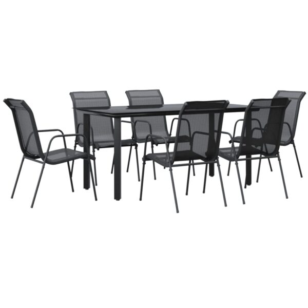 vidaXL 7 Piece Patio Dining Set Black Steel and Textilene - Image 2