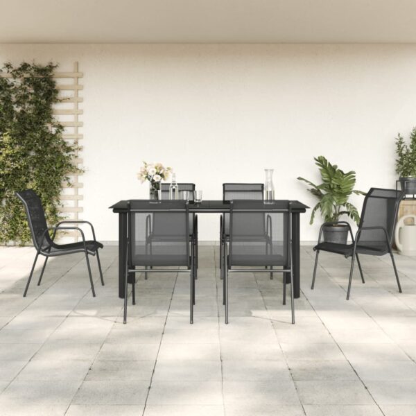 vidaXL 7 Piece Patio Dining Set Black Steel and Textilene