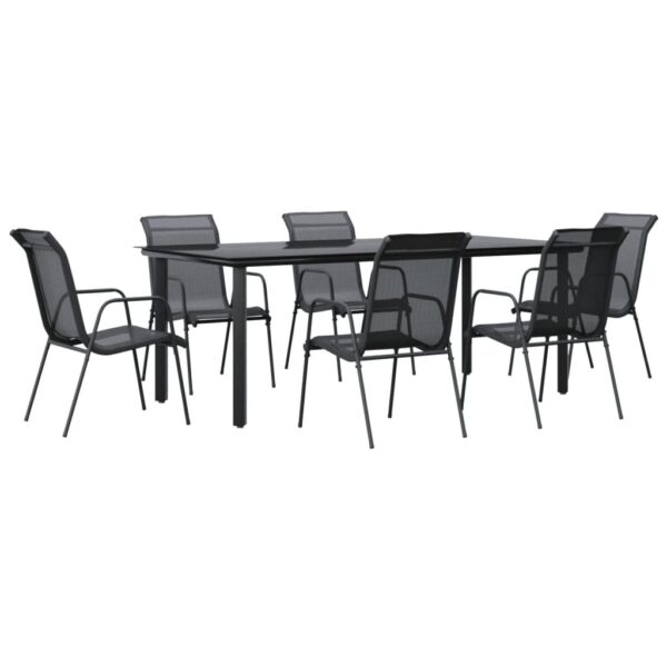 vidaXL 7 Piece Patio Dining Set Black Steel and Textilene - Image 2