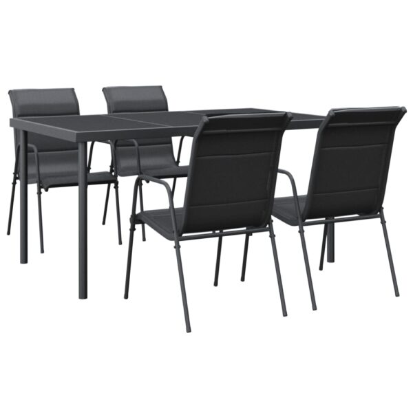 vidaXL 5 Piece Patio Dining Set Black Steel and Textilene - Image 2