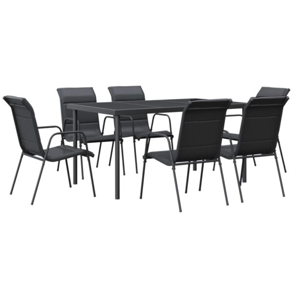 vidaXL 7 Piece Patio Dining Set Black Steel and Textilene - Image 2