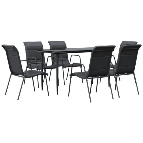 vidaXL 7 Piece Patio Dining Set Black Steel and Textilene - Image 2