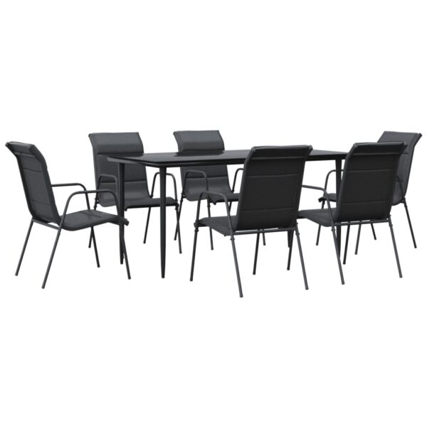 vidaXL 7 Piece Patio Dining Set Black Steel and Textilene - Image 2