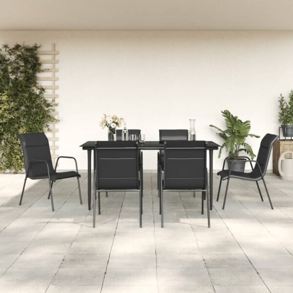 vidaXL 7 Piece Patio Dining Set Black Steel and Textilene