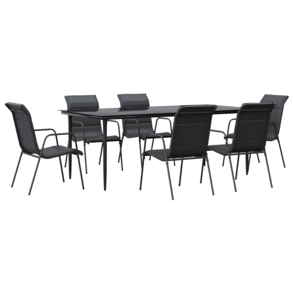 vidaXL 7 Piece Patio Dining Set Black Steel and Textilene - Image 2