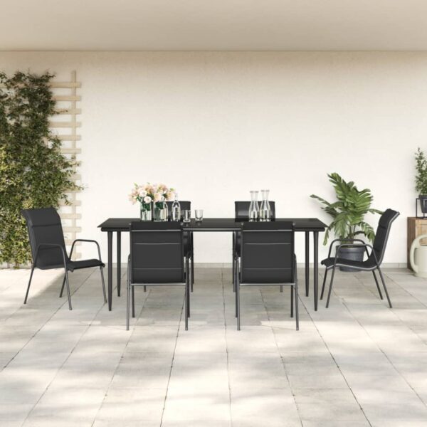 vidaXL 7 Piece Patio Dining Set Black Steel and Textilene