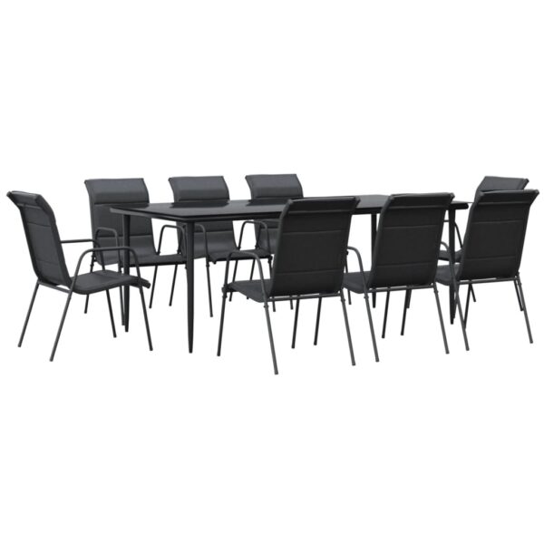 vidaXL 9 Piece Patio Dining Set Black Steel and Textilene - Image 2