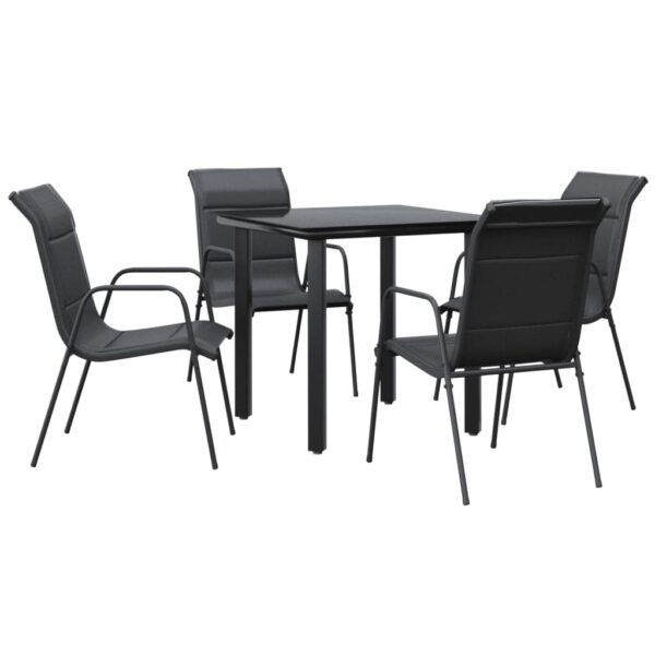 vidaXL 5 Piece Patio Dining Set Black Steel and Textilene - Image 2