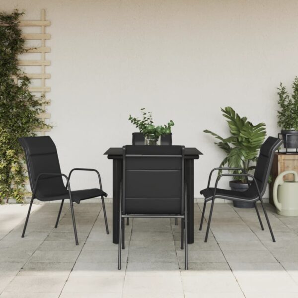 vidaXL 5 Piece Patio Dining Set Black Steel and Textilene