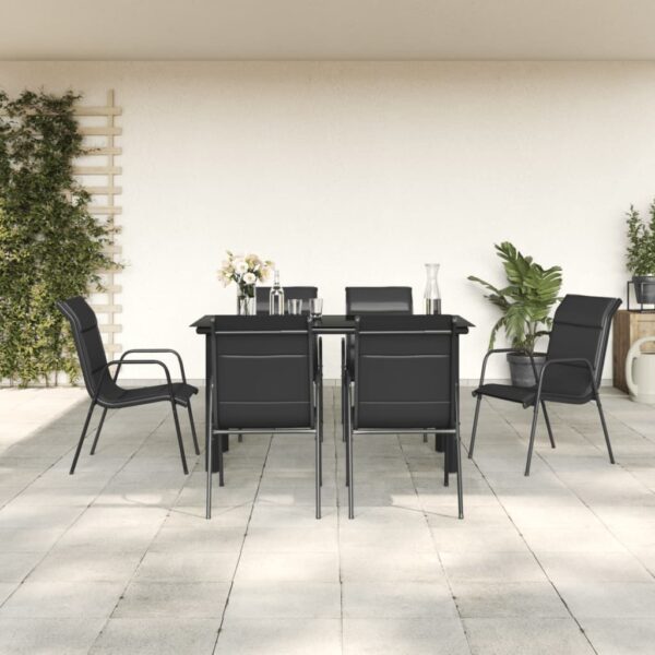 vidaXL 7 Piece Patio Dining Set Black Steel and Textilene