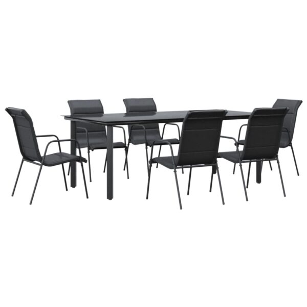 vidaXL 7 Piece Patio Dining Set Black Steel and Textilene - Image 2