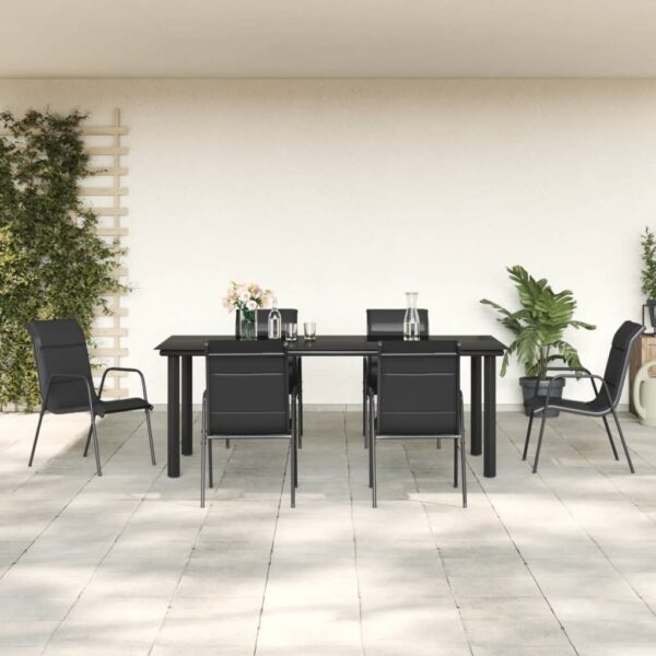 vidaXL 7 Piece Patio Dining Set Black Steel and Textilene