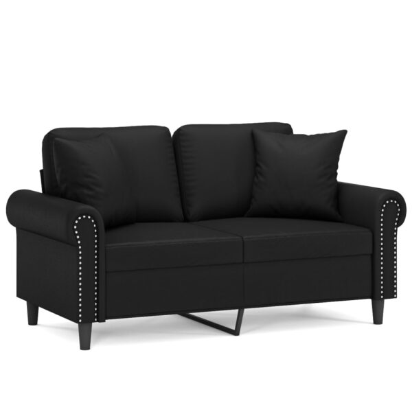 vidaXL 2-Seater Sofa with Throw Pillows Black 47.2" Faux Leather - Image 2