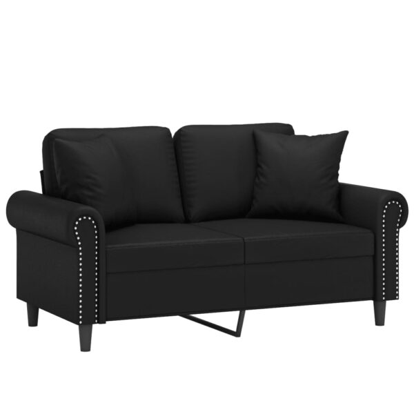 vidaXL 2-Seater Sofa with Throw Pillows Black 47.2" Faux Leather - Image 3