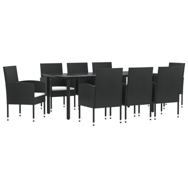 vidaXL 9 Piece Patio Dining Set Black Poly Rattan and Steel - Image 2