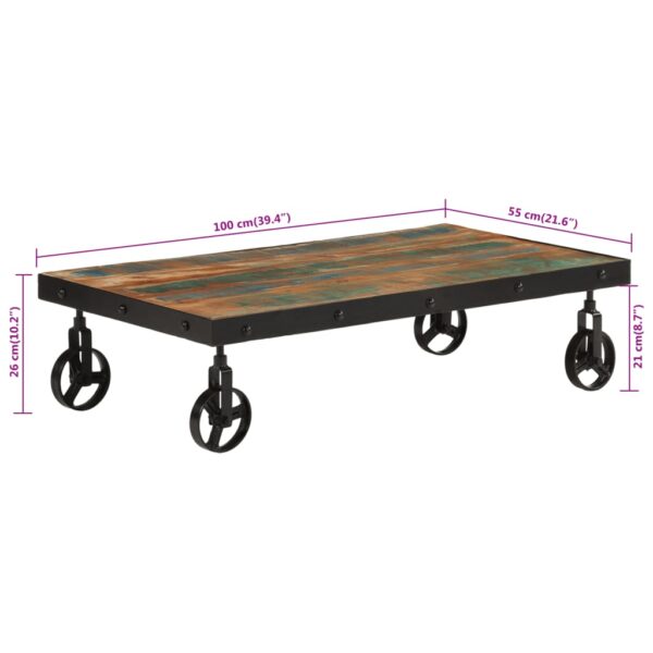 vidaXL Coffee Table with Wheels Solid Reclaimed Wood 39.4"x21.7"x10.2" - Image 8