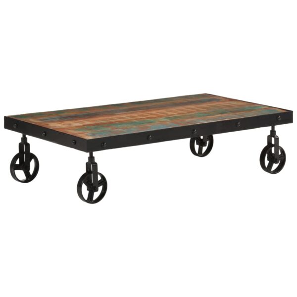 vidaXL Coffee Table with Wheels Solid Reclaimed Wood 39.4"x21.7"x10.2" - Image 9