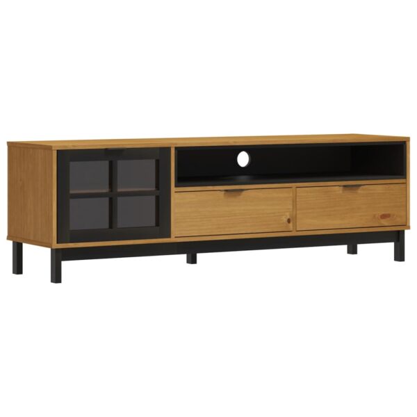 vidaXL TV Stand with Glass Door FLAM 62.2"x15.7"x19.7" Solid Wood Pine - Image 2