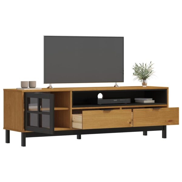 vidaXL TV Stand with Glass Door FLAM 62.2"x15.7"x19.7" Solid Wood Pine - Image 3