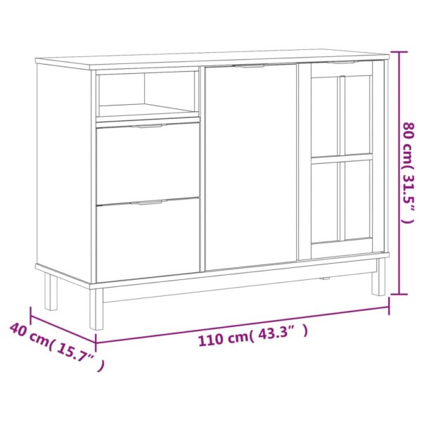 vidaXL Sideboard with Glass Door FLAM 43.3"x15.7"x31.5" Solid Wood Pine - Image 10