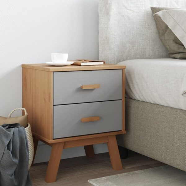 vidaXL Bedside Cabinet OLDEN Gray and Brown Solid Wood Pine - Image 3