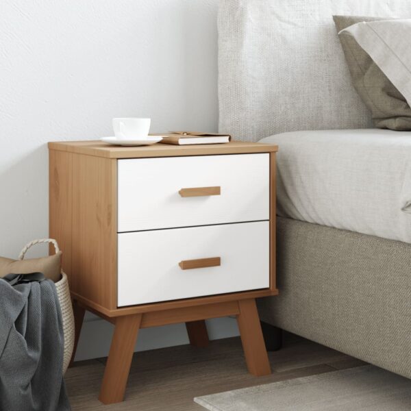 vidaXL Bedside Cabinet OLDEN White and Brown Solid Wood Pine - Image 3