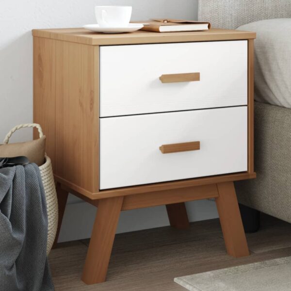 vidaXL Bedside Cabinet OLDEN White and Brown Solid Wood Pine