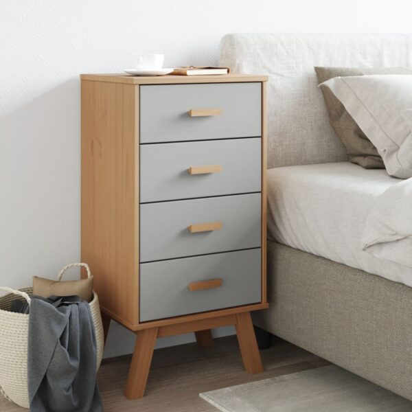 vidaXL Bedside Cabinet OLDEN Gray and Brown Solid Wood Pine - Image 3