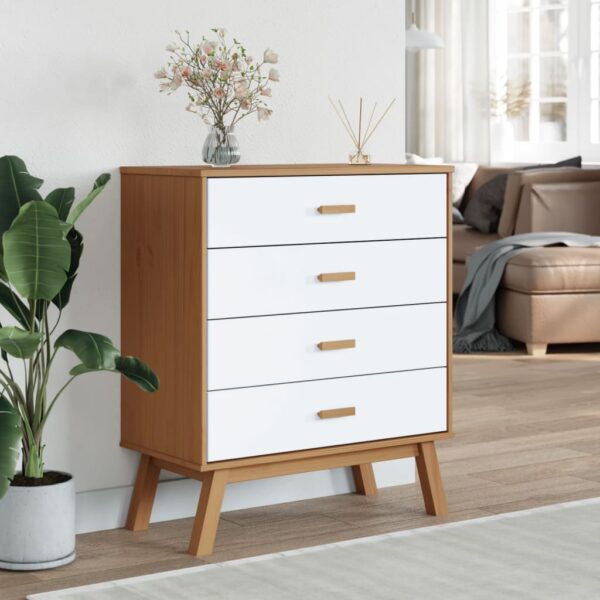 vidaXL Drawer Cabinet OLDEN White and Brown Solid Wood Pine - Image 3