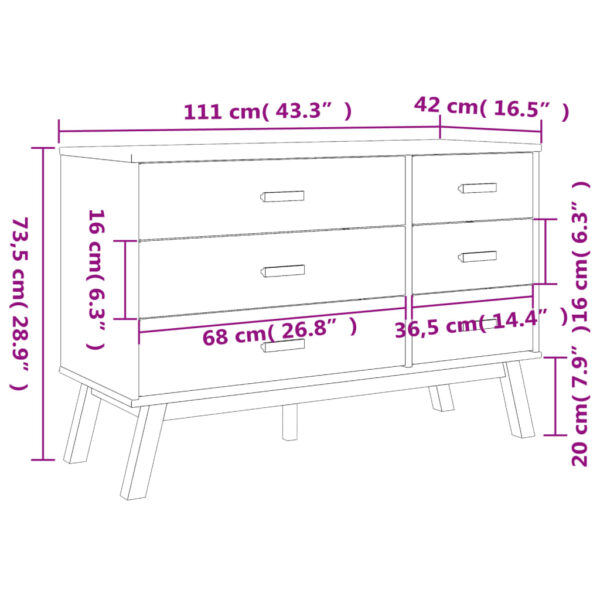 vidaXL Drawer Cabinet OLDEN Gray and Brown Solid Wood Pine - Image 12