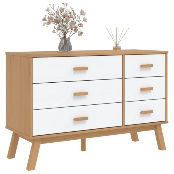 vidaXL Drawer Cabinet OLDEN White and Brown Solid Wood Pine - Image 4