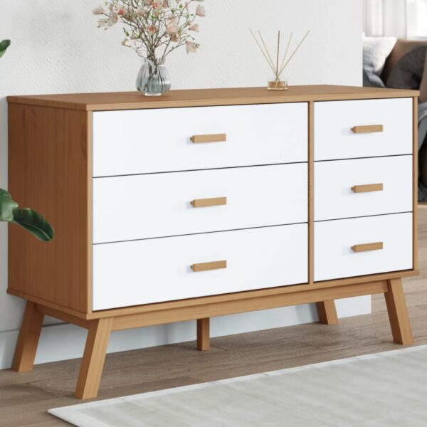 vidaXL Drawer Cabinet OLDEN White and Brown Solid Wood Pine