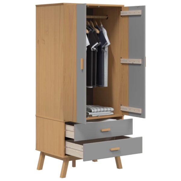 vidaXL Wardrobe OLDEN Gray and Brown 30.1"x20.9"x67.7" Solid Wood Pine - Image 5